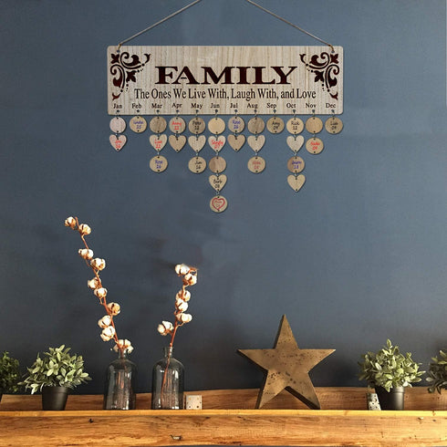 Family Birthday Wall Wooden Hanging Calendar